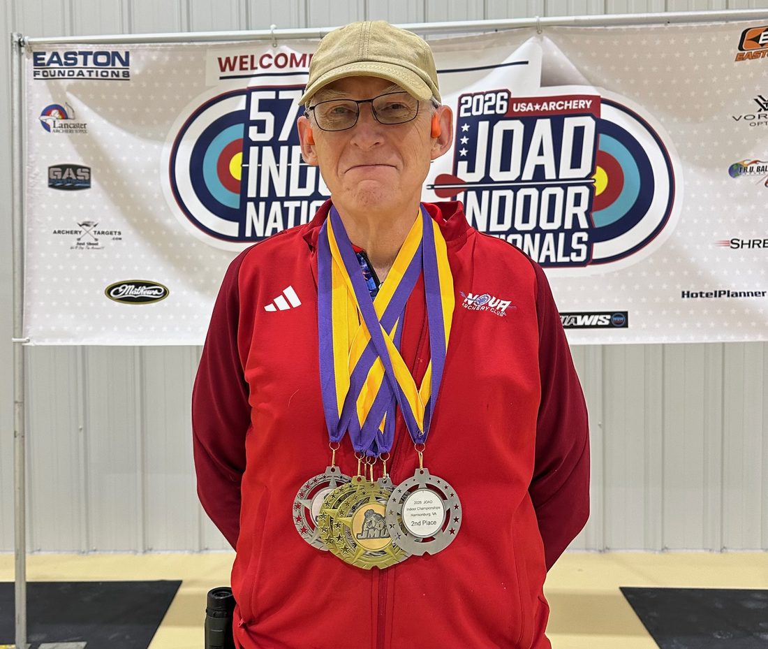 Nova Archery Club member with medals at the USA Archery JOAD Indoor Nationals